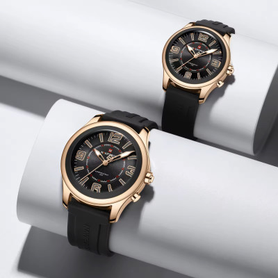 NAVIFORCE NF9256 Silicone Strap Unique Standard Design High Quality Quartz Watch For Couple - RoseGold & Black